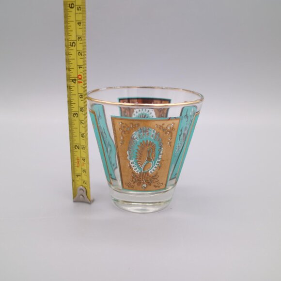 Vintage Dominion Glass Canada | Gold and Aqua Peacock Glasses (Set of 8) - Picture 5 of 9